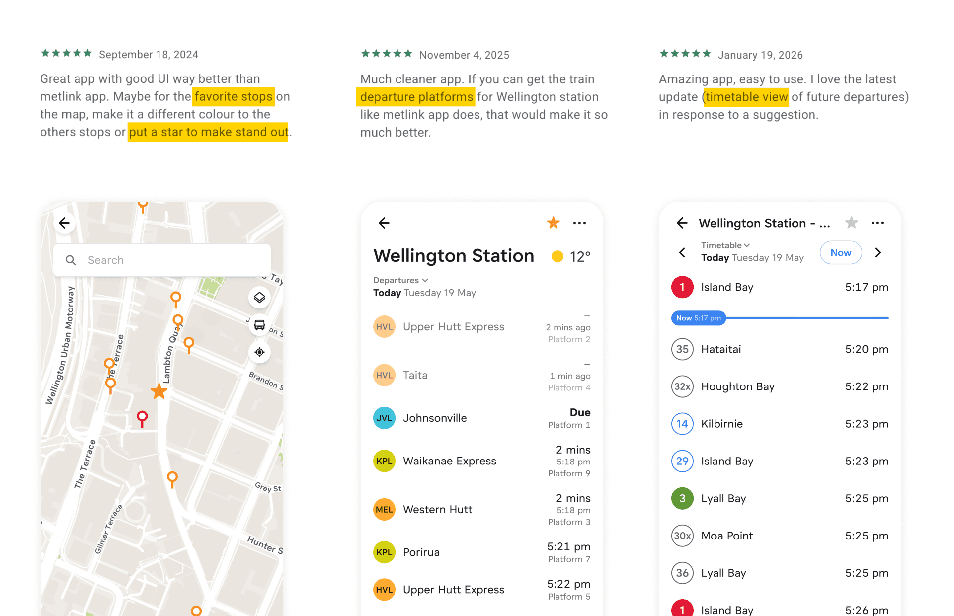 Catchy requested and shipped feature examples from commuter feedback